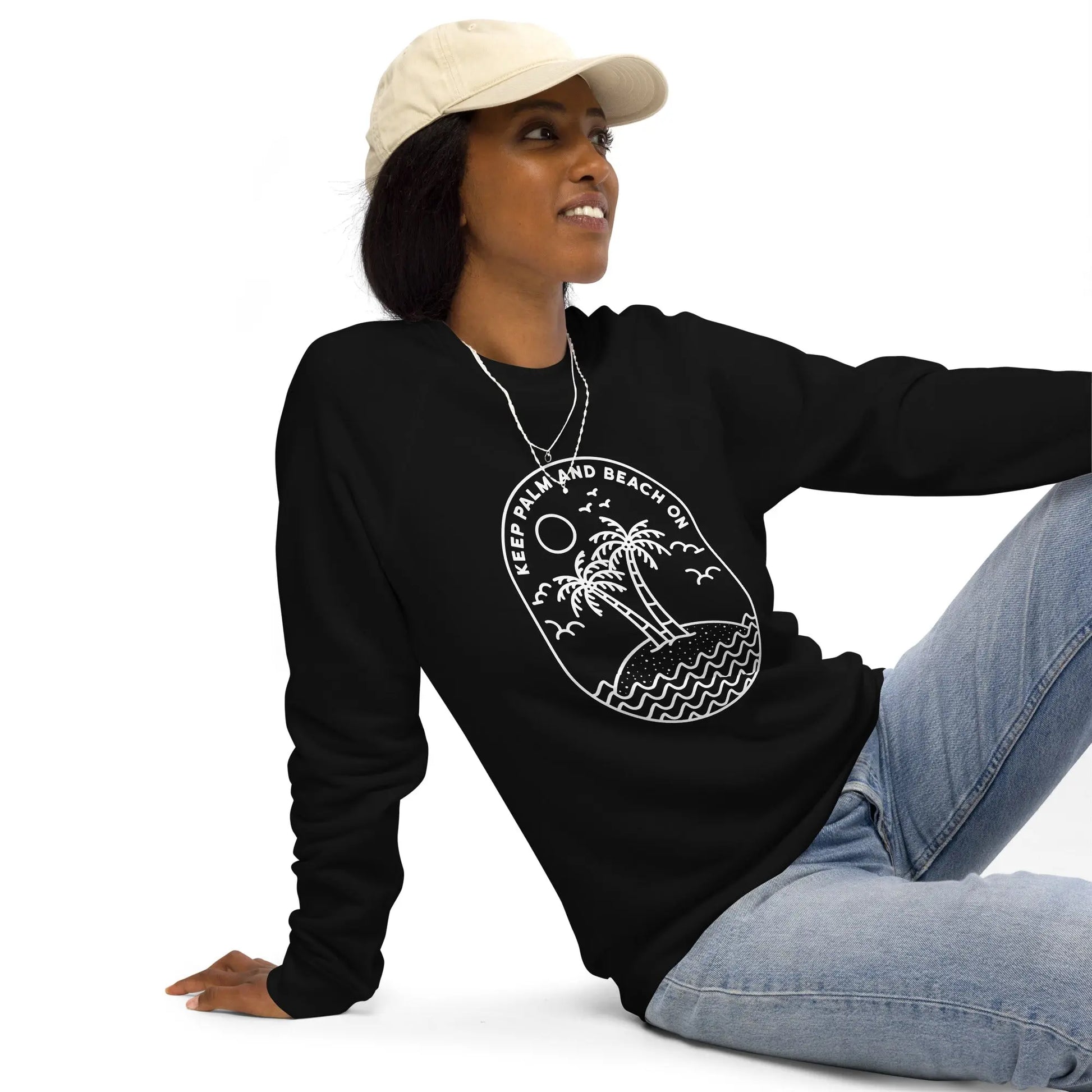 Keep Palm and Beach On Raglan Sweatshirt (Unisex) - Coastal Journeyz