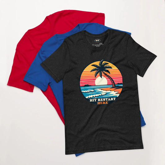 Hit Restart with this Coastal Retro Beach Adult Unisex T-shirt Coastal Journeyz