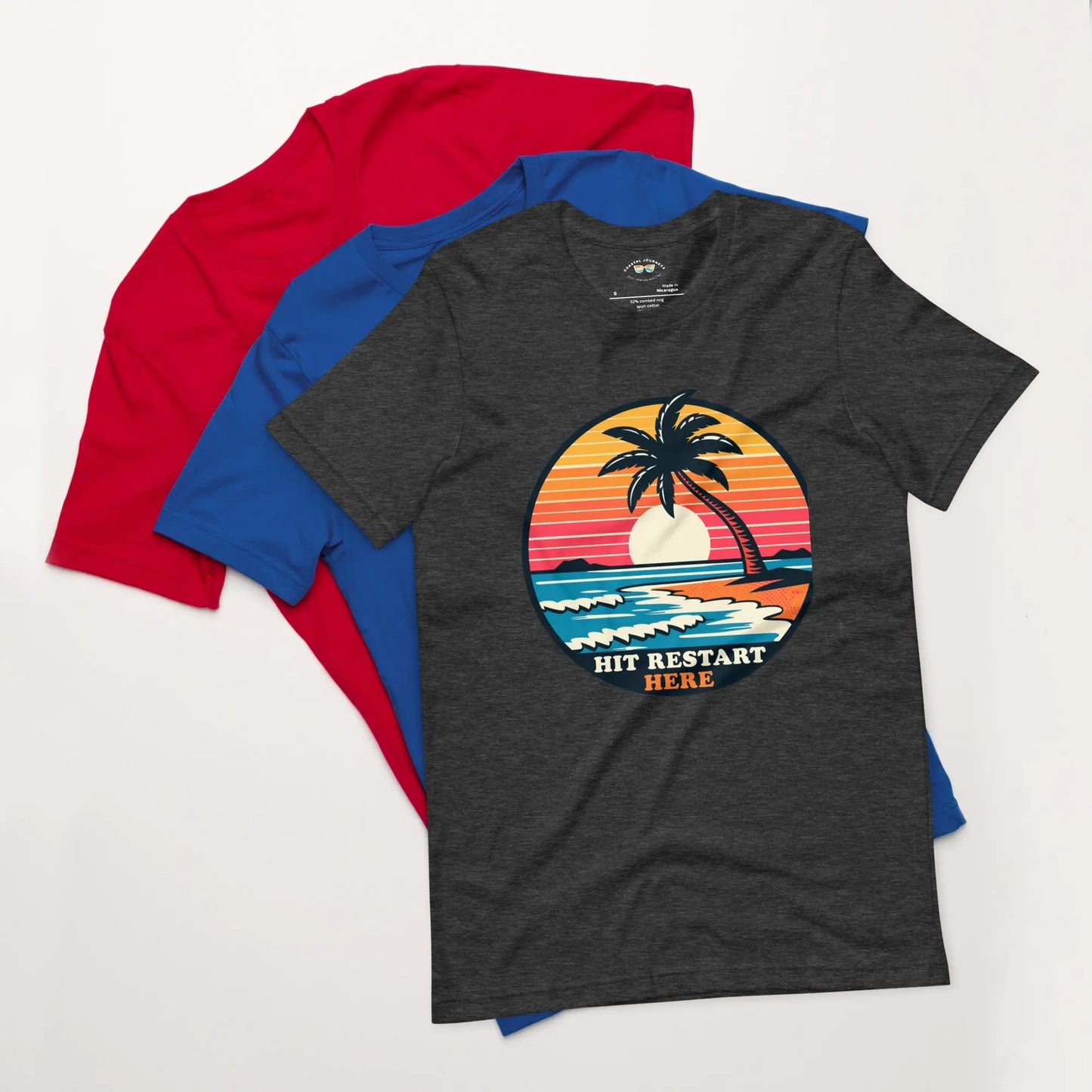 Hit Restart with this Coastal Retro Beach Adult Unisex T-shirt Coastal Journeyz