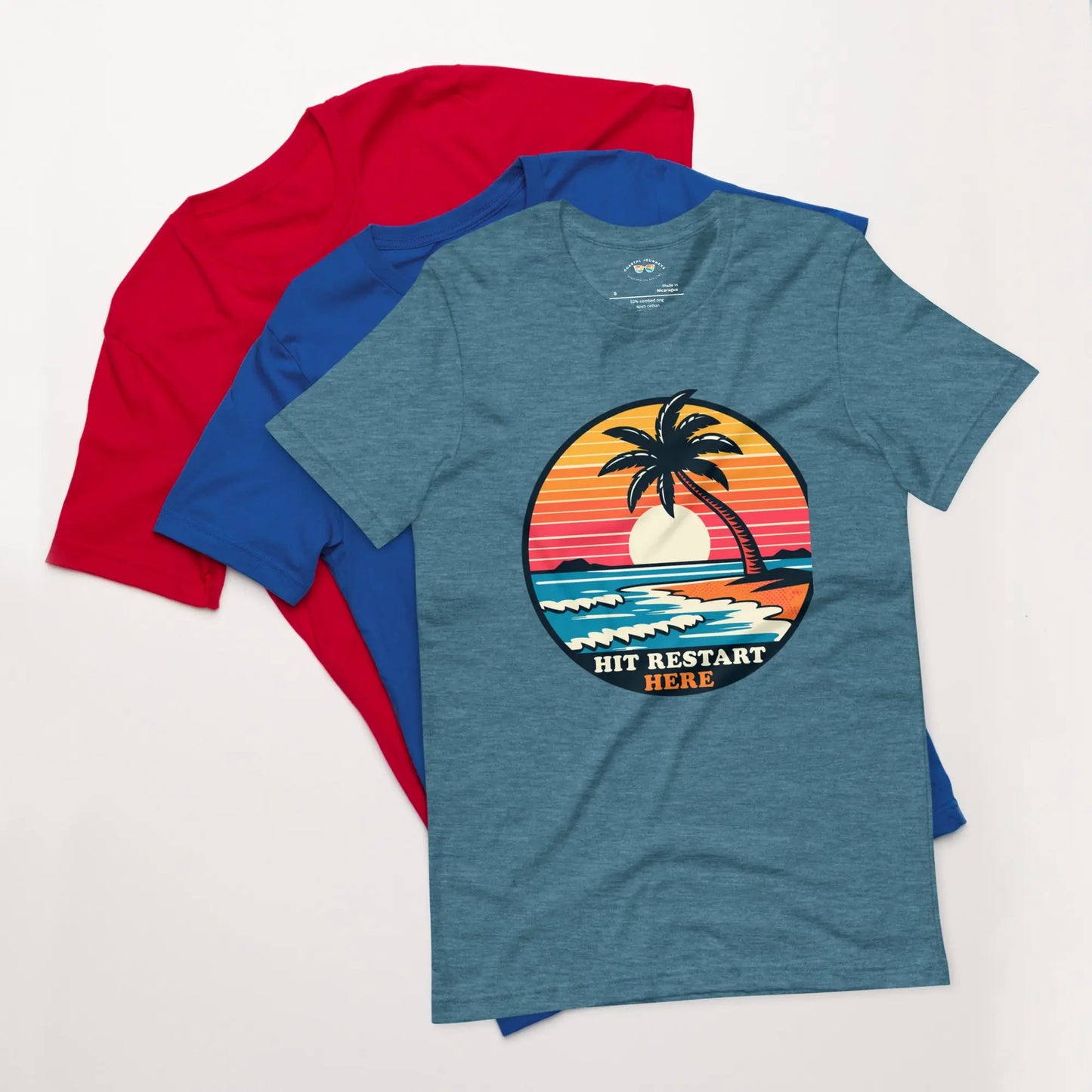 Hit Restart with this Coastal Retro Beach Adult Unisex T-shirt Coastal Journeyz